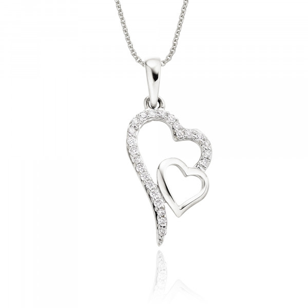 Interlocking Diamond Heart Pendant 0.12ct Diamond 9K White Gold