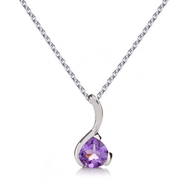 Amethyst Drop Pendant Necklace in Sterling Silver