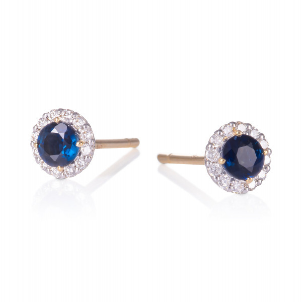 0.40 ct Sapphire Stud Earrings with Diamond 9K Yellow Gold