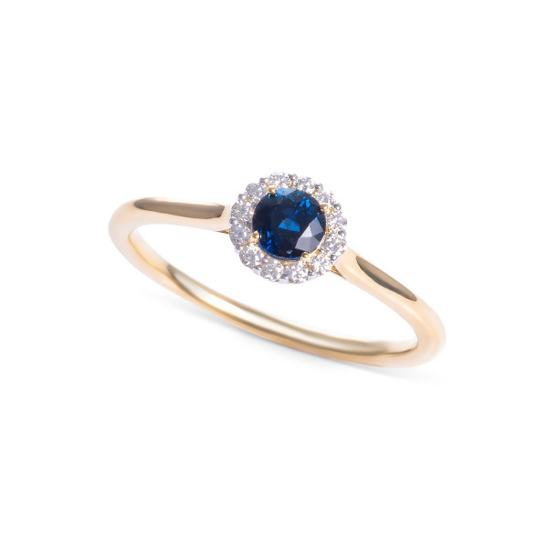 Sapphire Ring 0.42ct Blue Sapphire & 0.09ct Diamonds 9K Yellow Gold