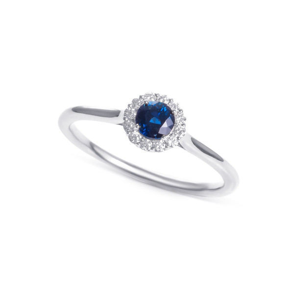 Sapphire Ring 0.42ct Blue Sapphire & 0.09ct Diamonds 9K White Gold