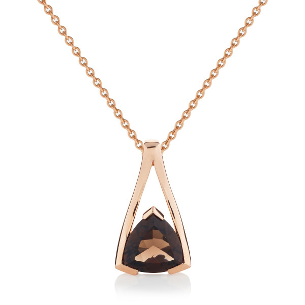 Trillion Cut Smoky Quartz Pendant Necklace in Rose Gold Plated Sterling Silver