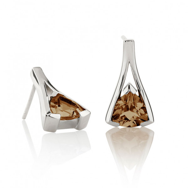 Trillion Cut Smoky Quartz Stud Earrings in Sterling Silver