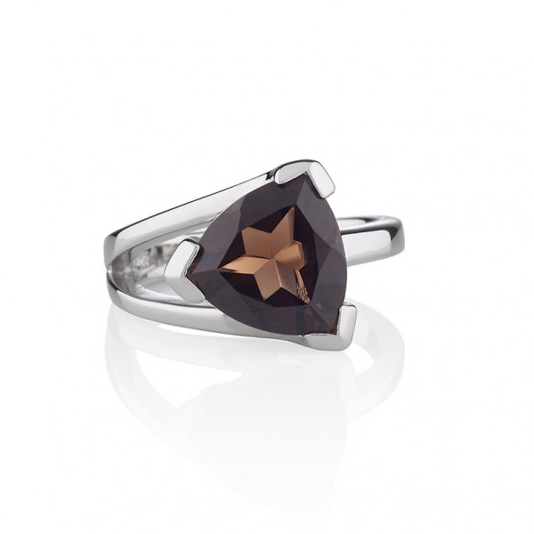 Sterling Silver Ring with a Trillion Cut Smoky Quartz Gemstone 