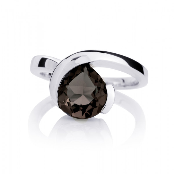 Sterling Silver Ring with a Pear-Shaped Smoky Quartz Gemstone