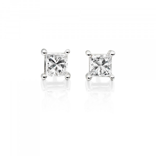 Diamond Stud Earrings 0.10ct Square Princess Diamond 18K White Gold