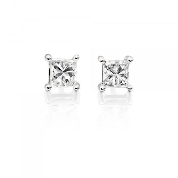 Diamond Stud Earrings 0.30ct Square Princess Diamond 18K White Gold