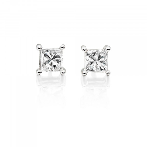 Diamond Stud Earrings 0.40ct Square Princess Diamond 9K White Gold