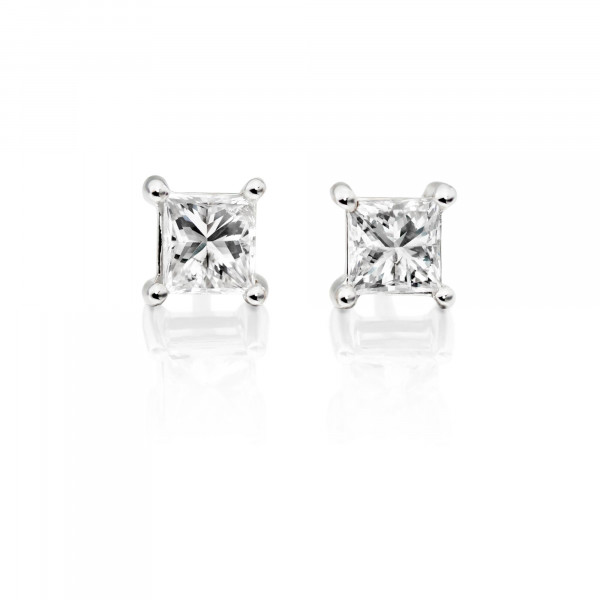Diamond Stud Earrings 0.50ct Square Princess Diamond 18K White Gold