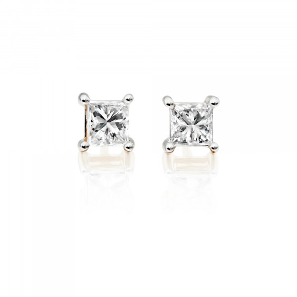 Diamond Stud Earrings 0.10ct Square Princess Diamond 18K Yellow Gold