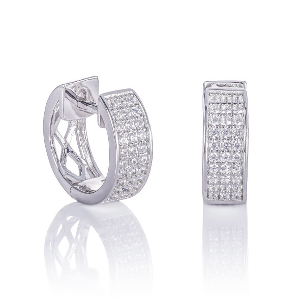 Sterling Silver Huggie Hoop Earrings with Cubic Zirconia Stones