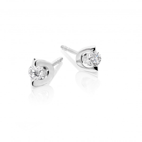 Diamond Stud Earrings 0.20ct 2 Claw Studs 18K White Gold-G/HSI