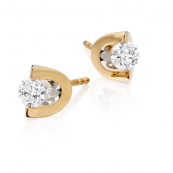 Diamond Stud Earrings 0.50ct 2 Claw Studs 18K Yellow Gold-G/HSI