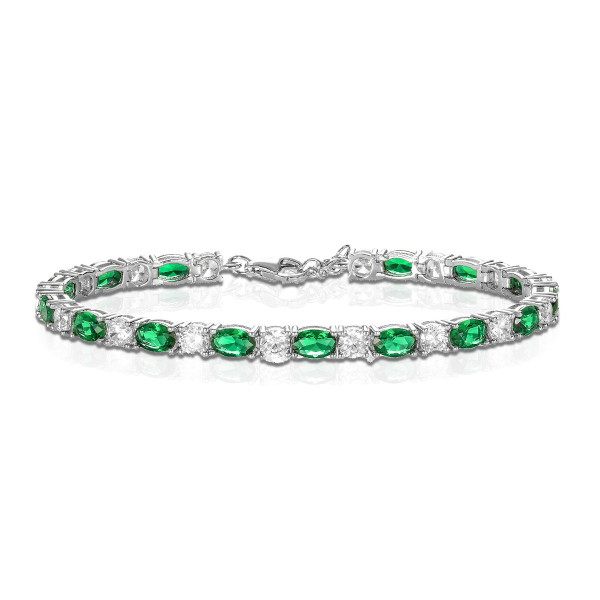 Sterling Silver Tennis Bracelet With Green & White Cubic Zirconia