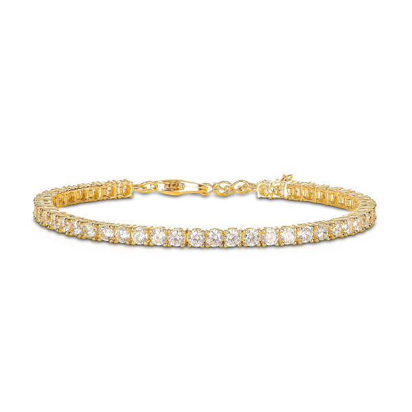 Gold Plated Sterling Silver Tennis Bracelet 3mm White Cubic Zirconia