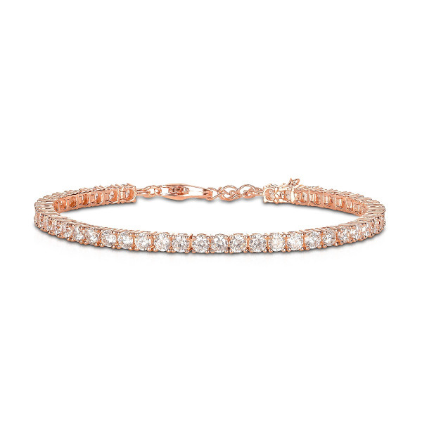 Rose Gold Plated Sterling Silver Tennis Bracelet 3mm White Cubic Zirconia