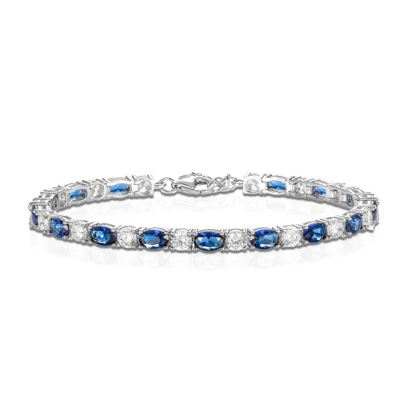 Sterling Silver Tennis Bracelet With Blue & White Cubic Zirconia