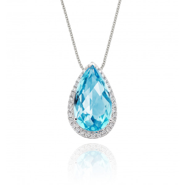 4.70ct Blue Topaz With 0.17ct Diamond Pendant In 9K White Gold