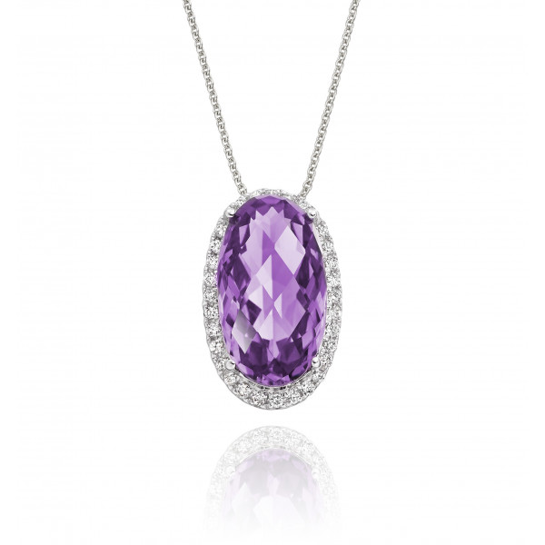4.15ct Amethyst With 0.16ct Diamond Pendant In 9K White Gold