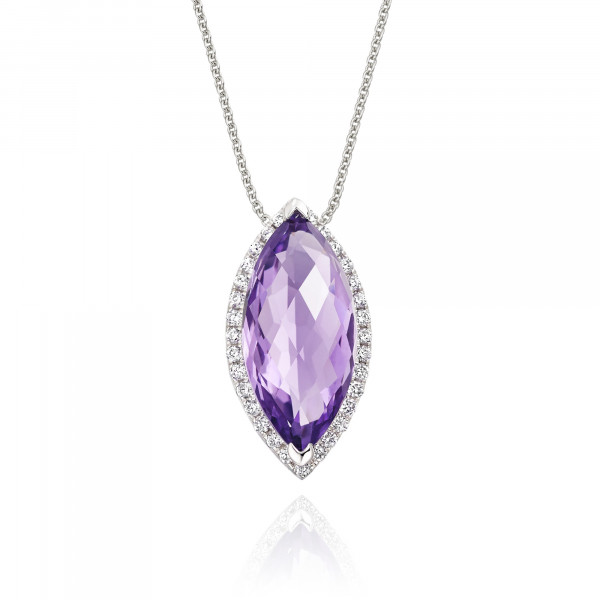 3.00ct Amethyst With 0.16ct Diamond Pendant In 9K White Gold