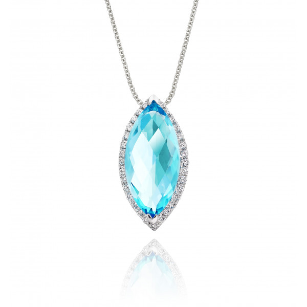 3.35ct Blue Topaz With 0.16ct Diamond Pendant In 9K White Gold