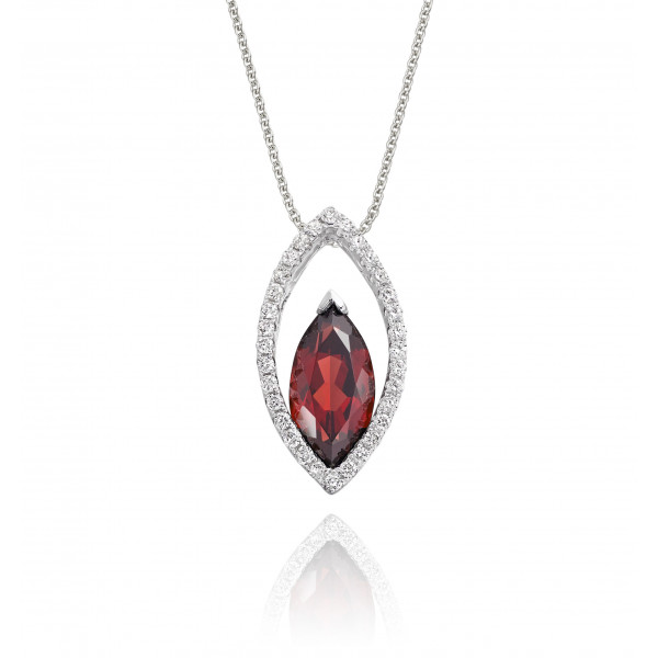 1.40ct Garnet  With 0.16ct Diamond Pendant In 9K White Gold