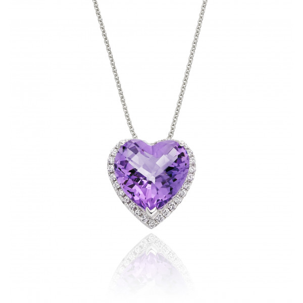3.35ct Amethyst With 0.15ct Diamond Pendant In 9K White Gold