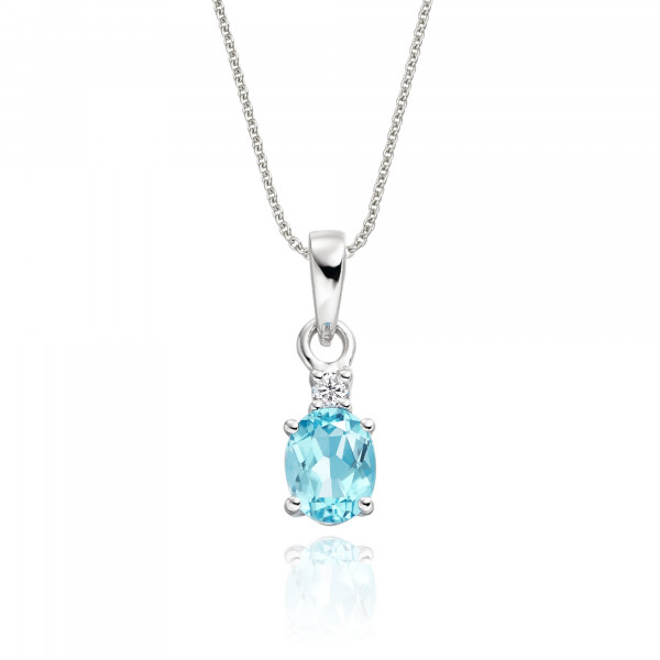 0.75ct Blue Topaz With 0.04ct Diamond Pendant In 9K White Gold