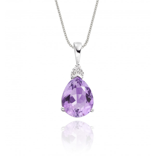 2.00ct Pear Amethyst With 0.05ct Diamond Pendant In 9K White Gold