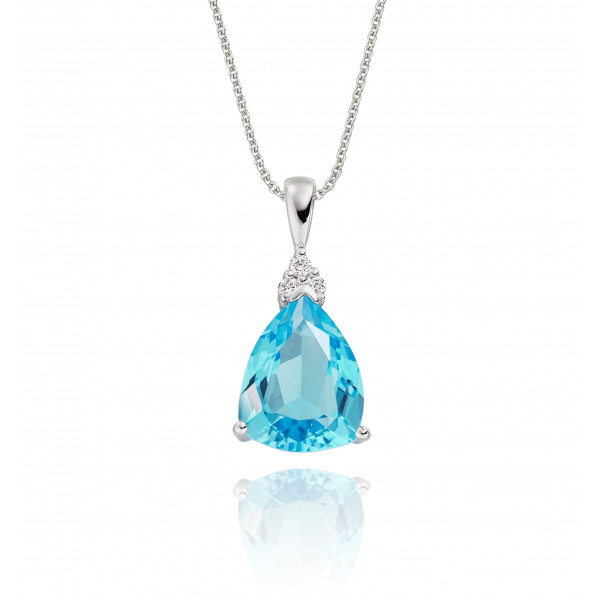 3.35ct Blue Topaz With 0.05ct Diamond Pendant In 9K White Gold