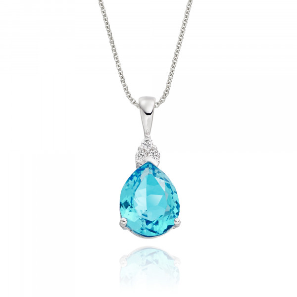 2.55ct Pear Blue Topaz With 0.05ct Diamond Pendant In 9K White Gold