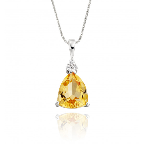 2.25ct Citrine Drop Pendant Necklace With Diamonds 9K White Gold
