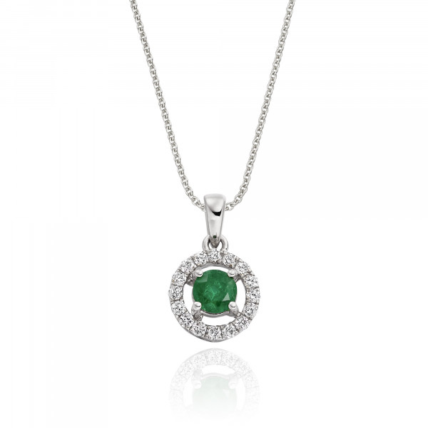 0.22ct Emerald Pendant Necklace 0.14ct Diamond 9K White Gold