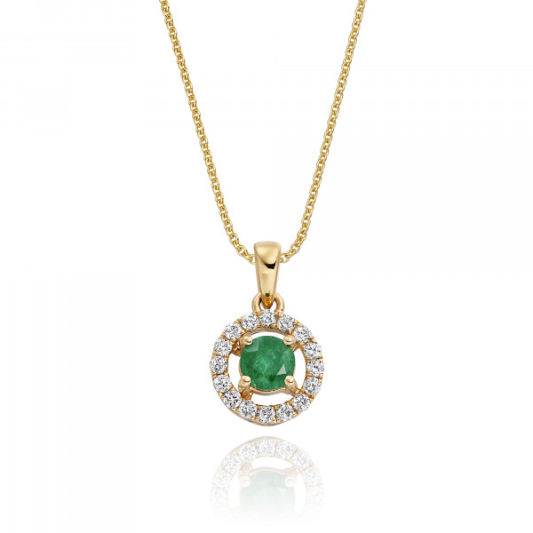 0.22ct Emerald Pendant Necklace 0.14ct Diamond 9K Yellow Gold