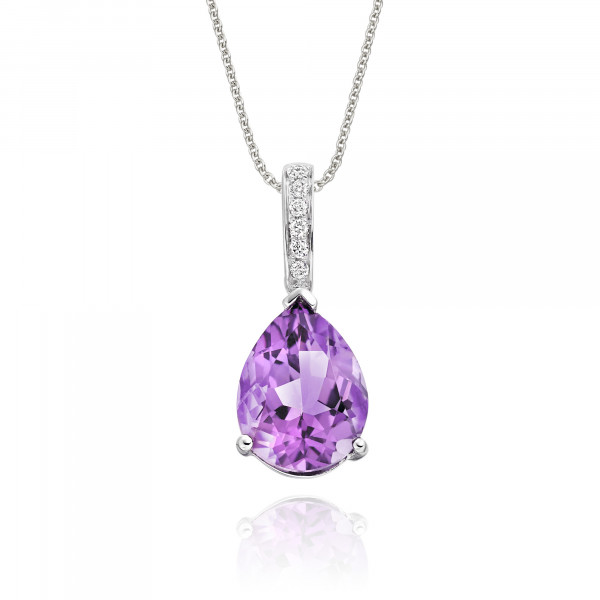 2.50ct Amethyst With 0.05ct Diamond Pendant In 9K White Gold