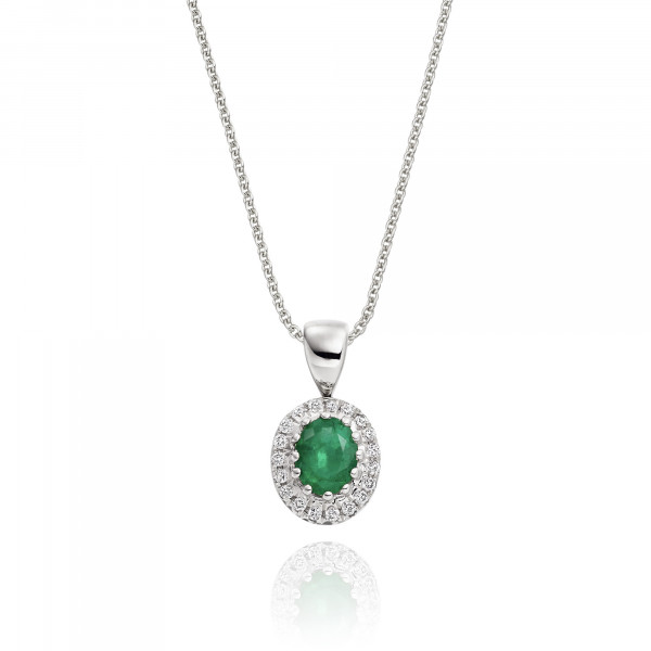 0.20ct Emerald Pendant Necklace 0.05ct Diamond 9K White Gold