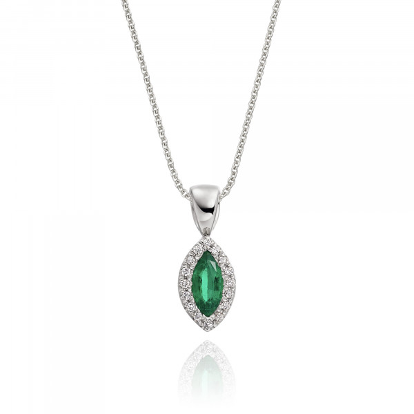 0.22ct Emerald Pendant Necklace 0.05ct Diamond 9K White Gold