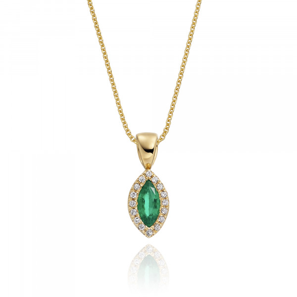 0.22ct Emerald Pendant Necklace 0.05ct Diamond 9K Yellow Gold