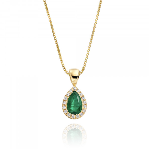 0.38ct Emerald Pendant Necklace 0.05ct Diamond 9K Yellow Gold