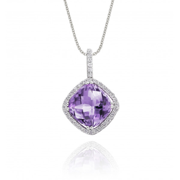 2.25ct Amethyst With 0.14ct Diamond Pendant In 9K White Gold