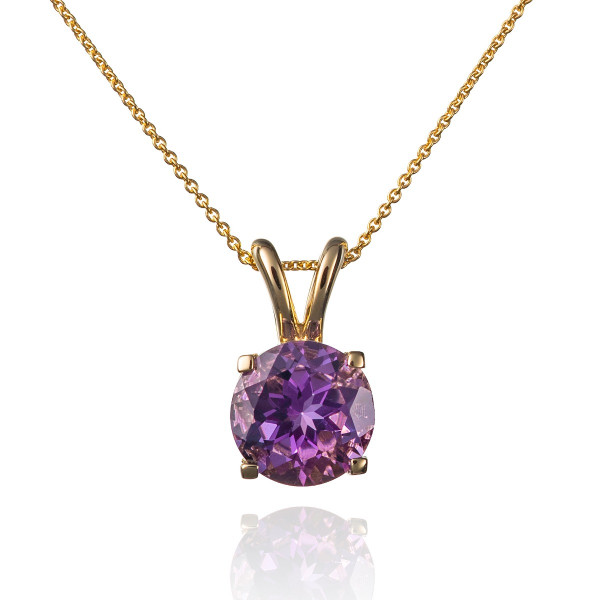 1.60ct Solitaire Amethyst Pendant Necklace In 9K Yellow Gold
