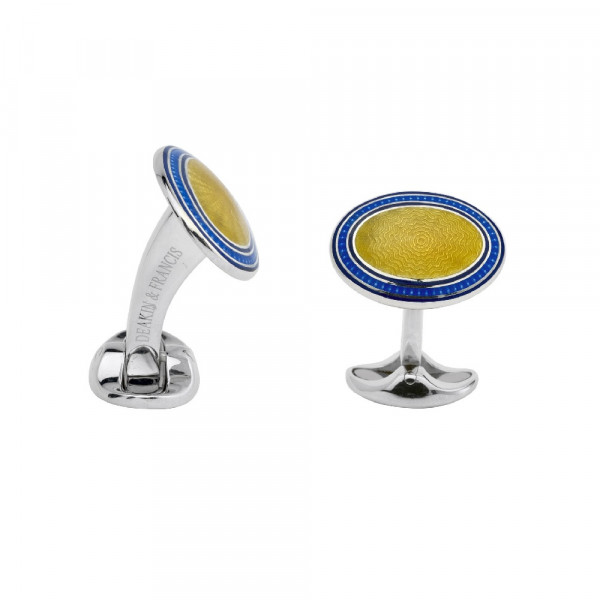 Deakin & Francis Sterling Silver Oval Cufflinks With Yellow Enamel