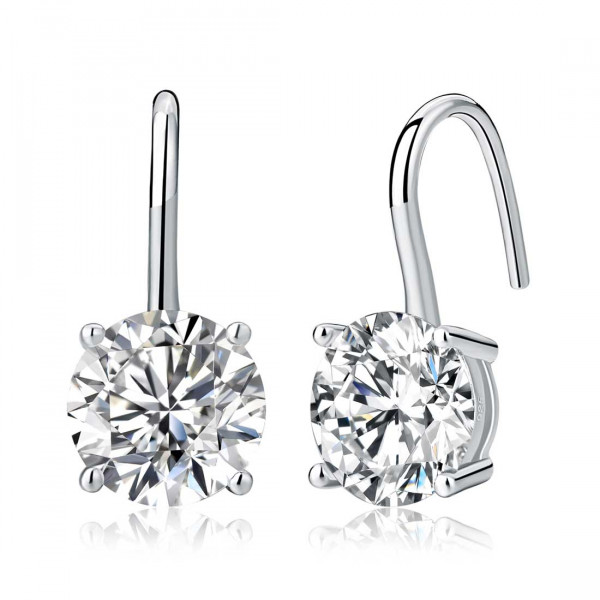 Sterling Silver Zirconia Drop Earrings 8mm Round Zirconia