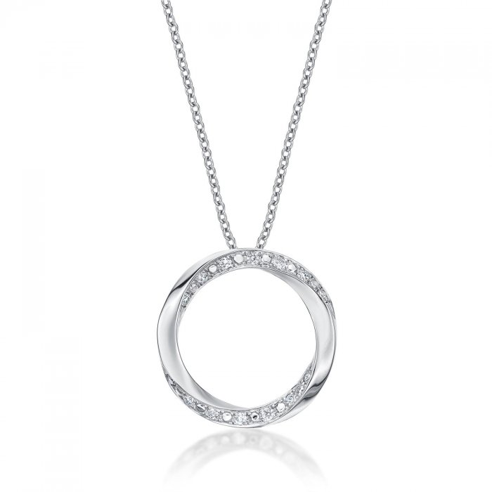 Open Circle Diamond Pendant Necklace with 0.15ct Diamonds 9K White Gold