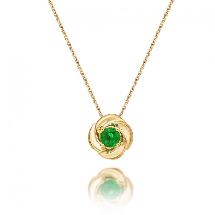Emerald Pendant Necklace 4mm Round 9k Yellow Gold - Emerald Pendant Necklace Yellow Gold