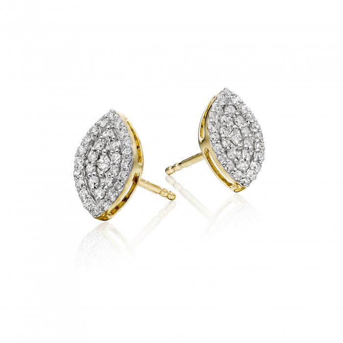 Marquise shape 0.35ct cluster diamond studs in 9K yellow gold
