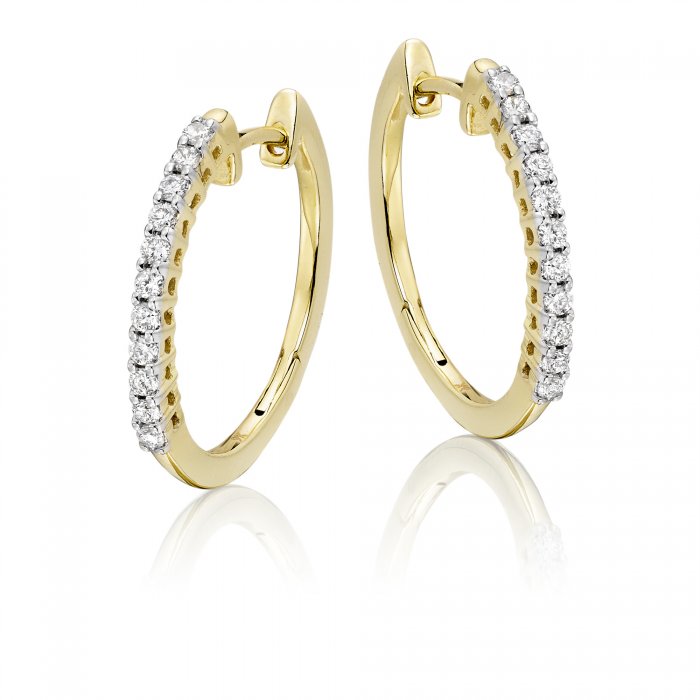 Elevate 0.25ct claw set diamond hoop earrings in 9K yellow gold