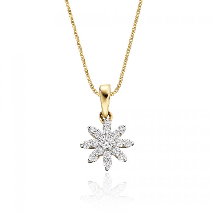 Lotus 0.25ct cluster diamond pendant in 9K yellow gold