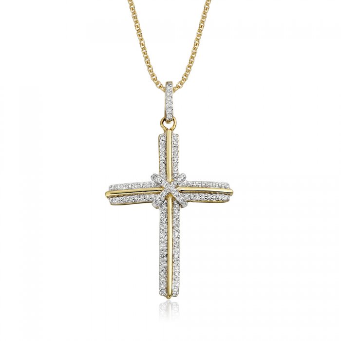 Elevation Diamond Cross pendant 0.30ct in 9K yellow gold