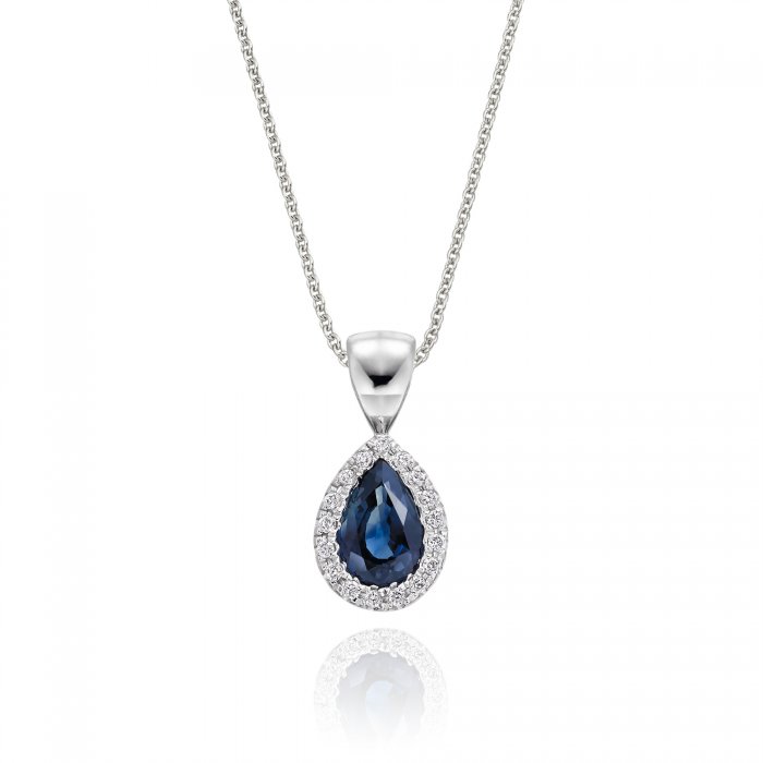 0 50ct Blue Sapphire Pendant Necklace 05ct Diamond 18k White Gold - Black Sapphire Pendant Necklace